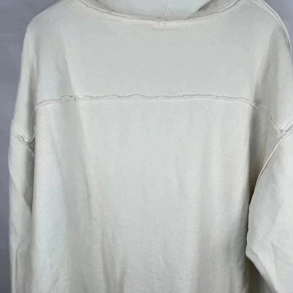 Free People Everyday Hoodie Size M/Large Distressed Sweatshirt Harbor Fog Ivory - Picture 14 of 14